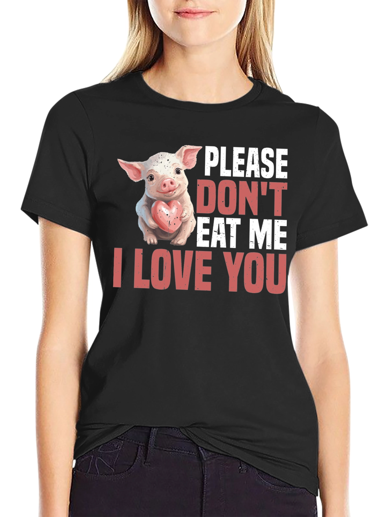 Vegan Pig T-Shirt - Please Dont Eat Me I Love You
