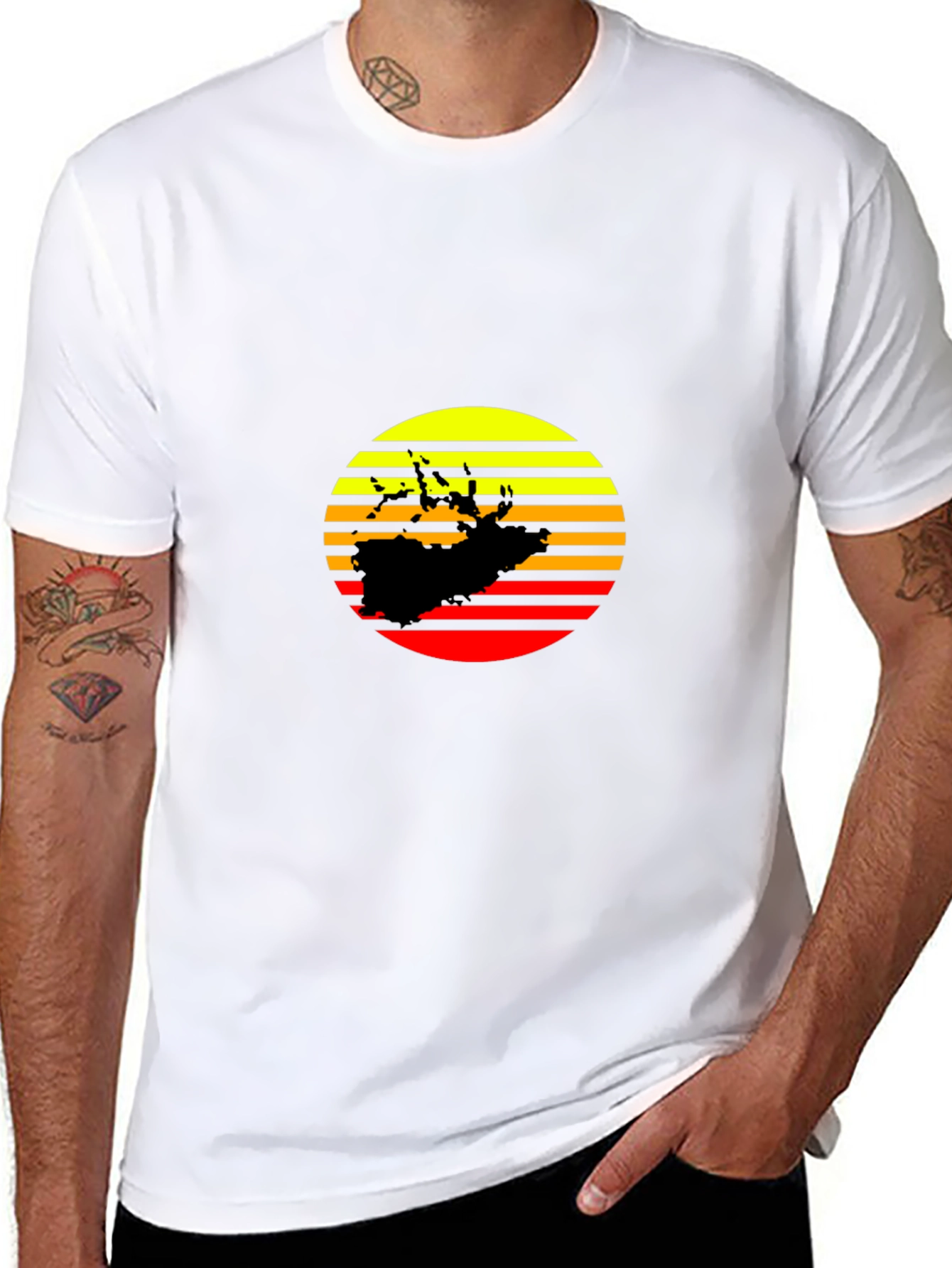 Sunset Silhouette Graphic Tee - Retro Style Black T-Shirt