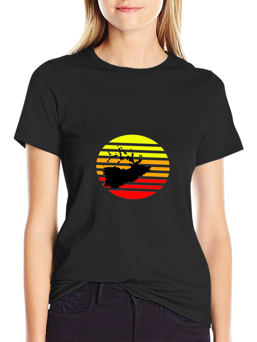 Sunset Silhouette Graphic Tee - Retro Style Black T-Shirt