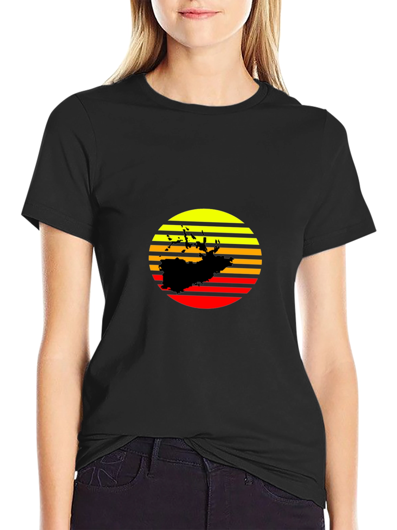 Sunset Silhouette Graphic Tee - Retro Style Black T-Shirt