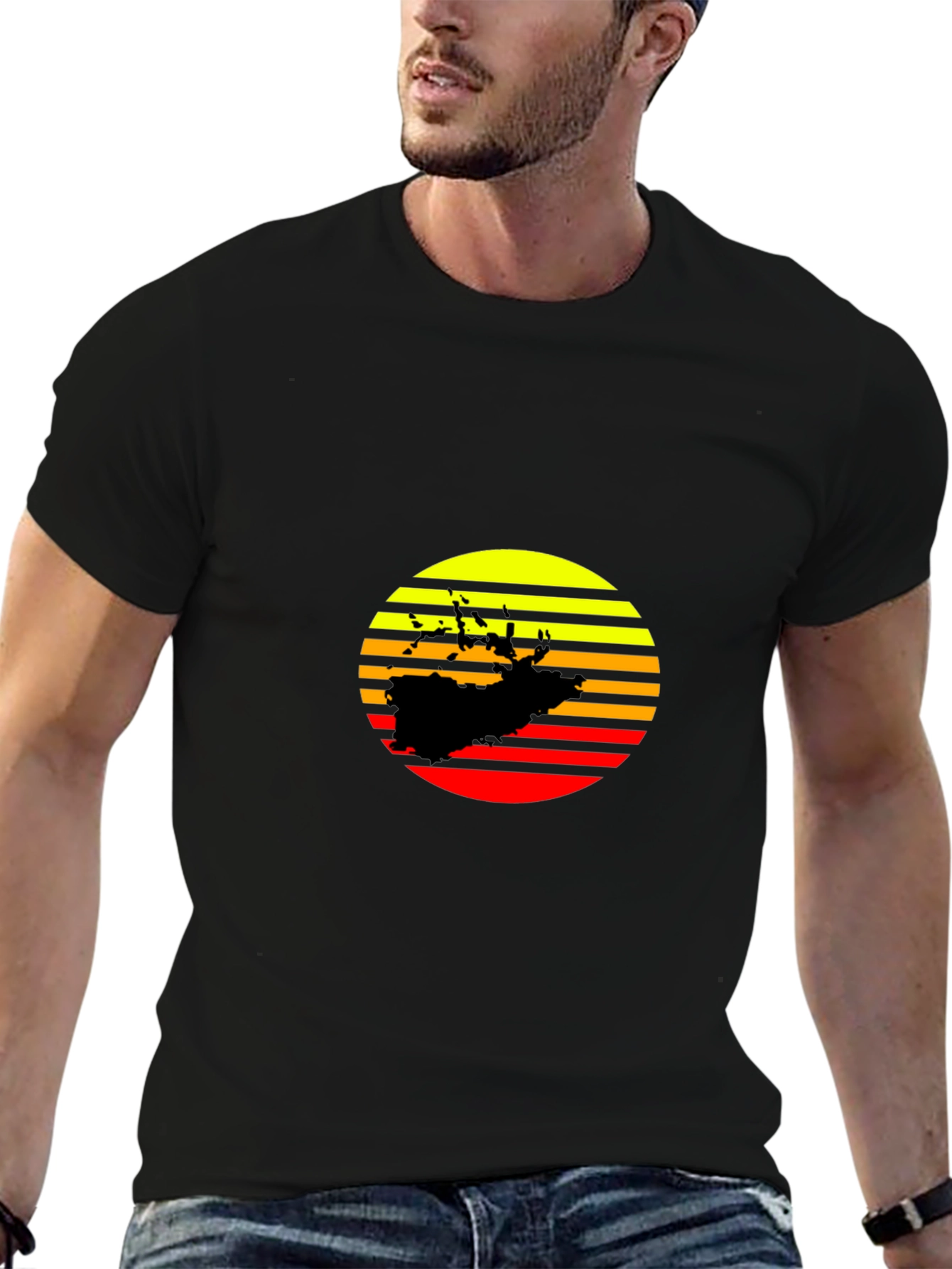 Sunset Silhouette Graphic Tee - Retro Style Black T-Shirt