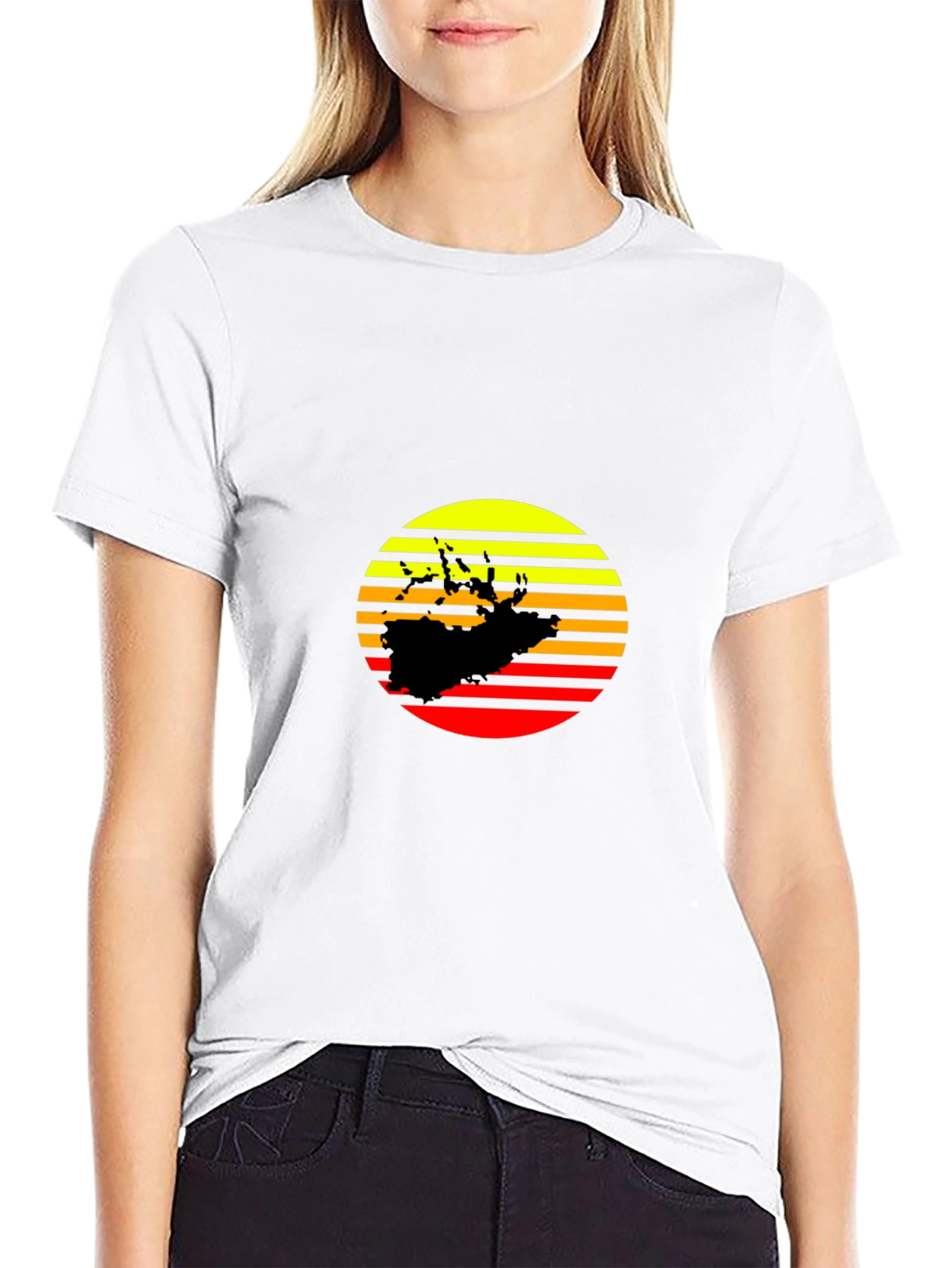 Sunset Silhouette Graphic Tee - Retro Style Black T-Shirt