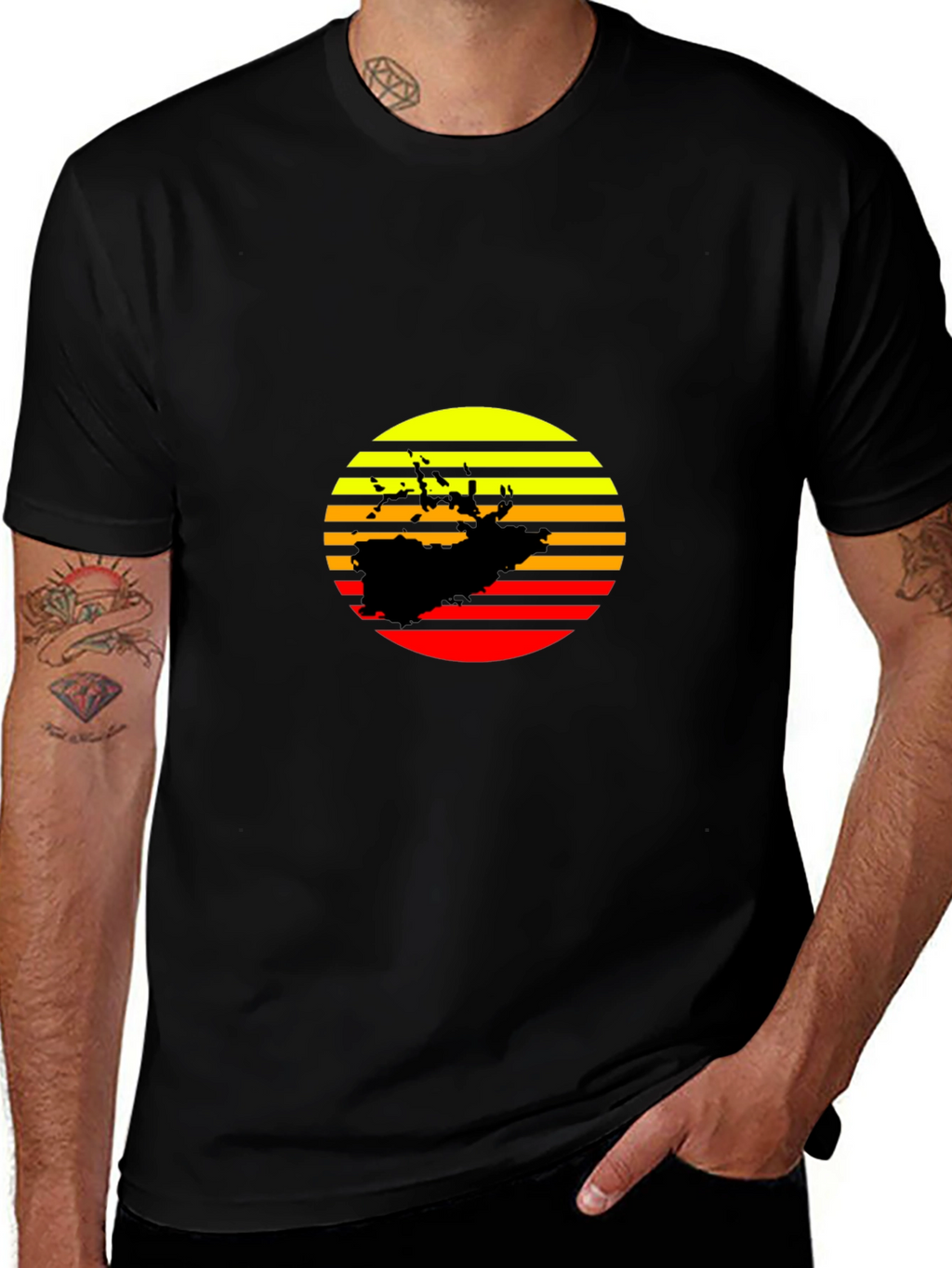Sunset Silhouette Graphic Tee - Retro Style Black T-Shirt