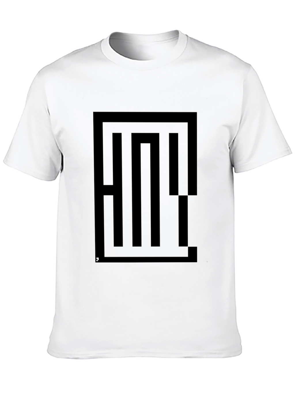 Geometric Maze Graphic Tee - Black Cotton Blend