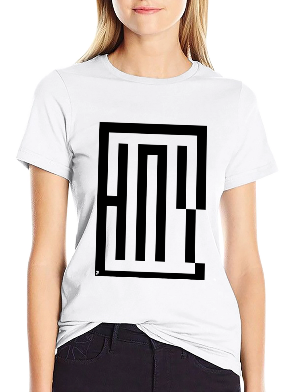 Geometric Maze Graphic Tee - Black Cotton Blend