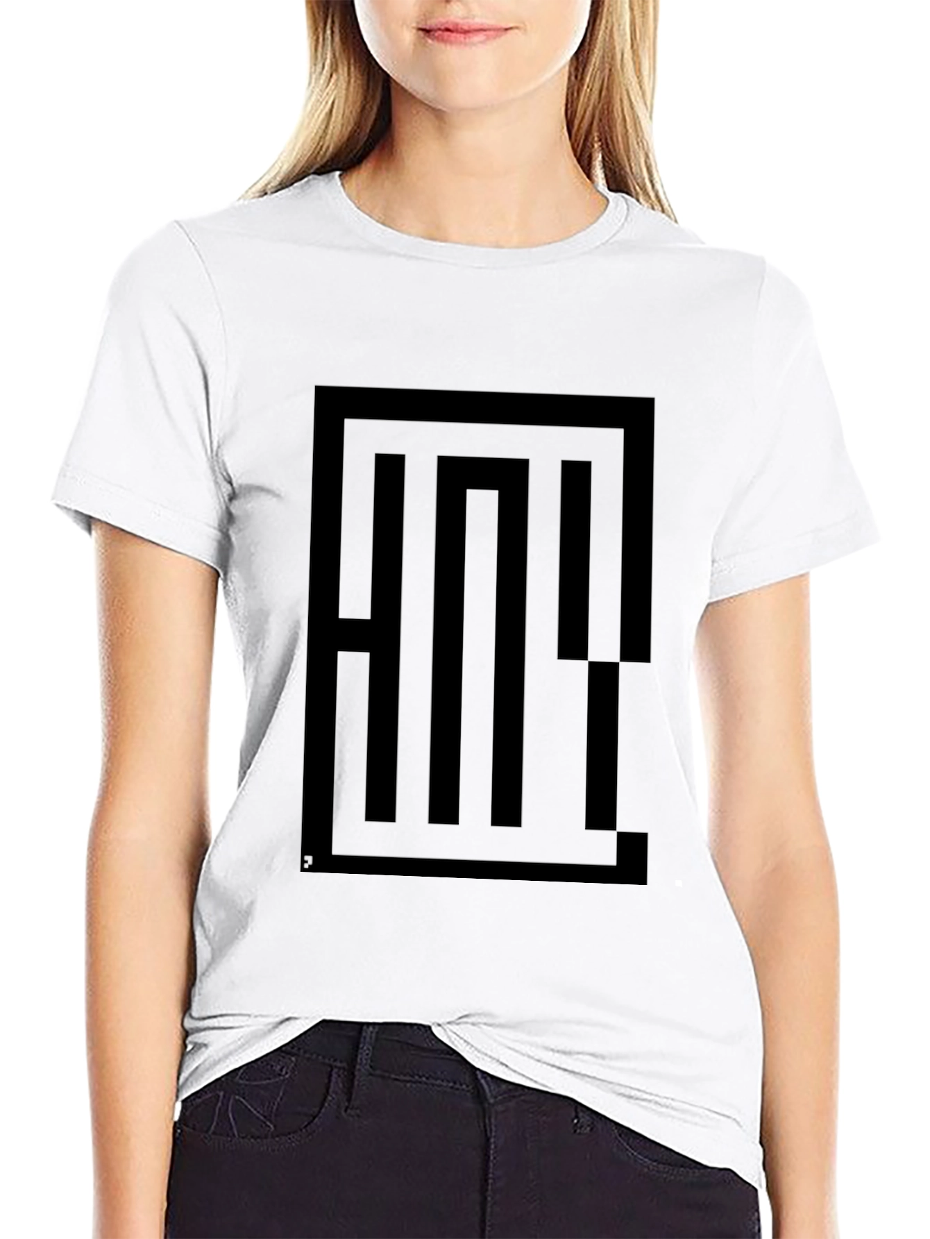 Geometric Maze Graphic Tee - Black Cotton Blend