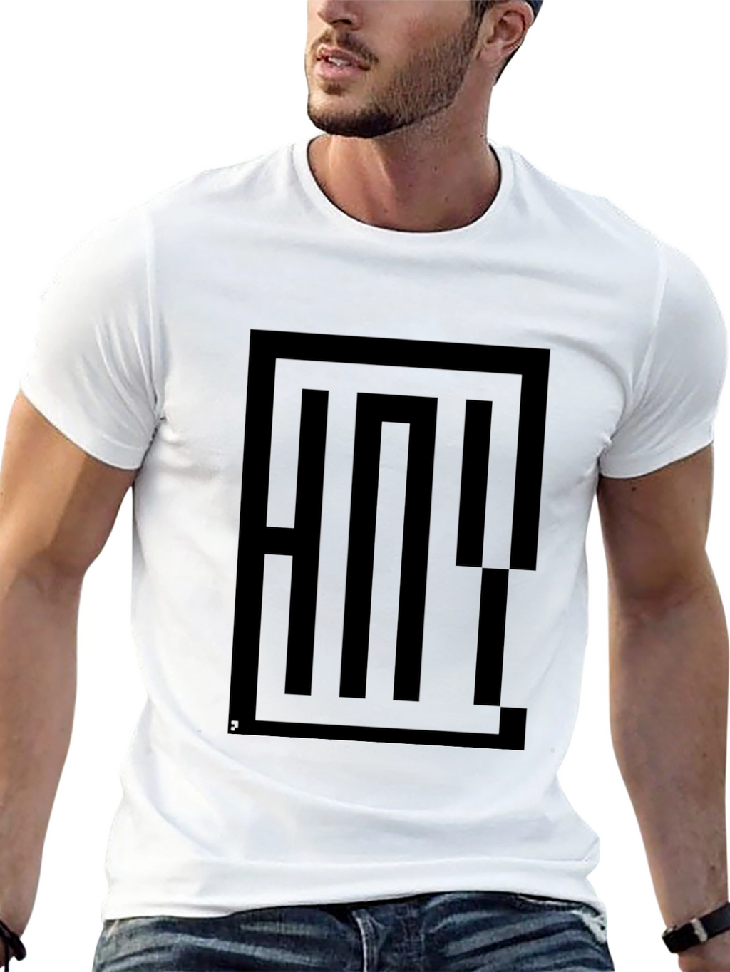 Geometric Maze Graphic Tee - Black Cotton Blend