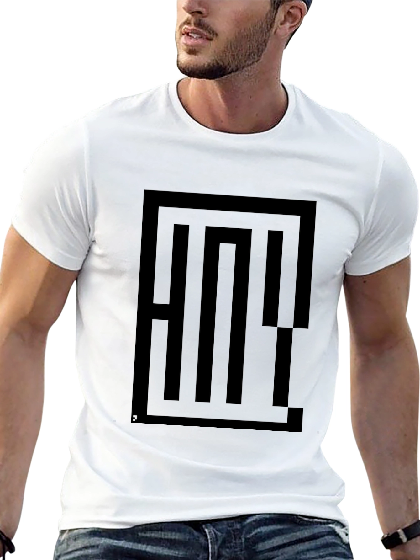 Geometric Maze Graphic Tee - Black Cotton Blend