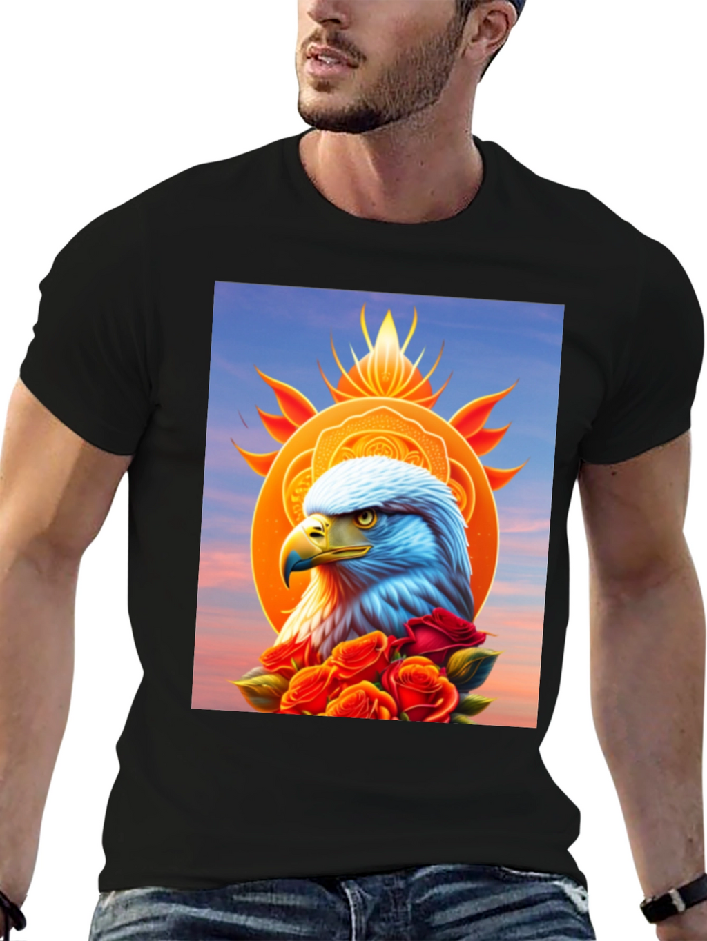 Eagle & Roses Graphic Tee - Stylish Black Shirt