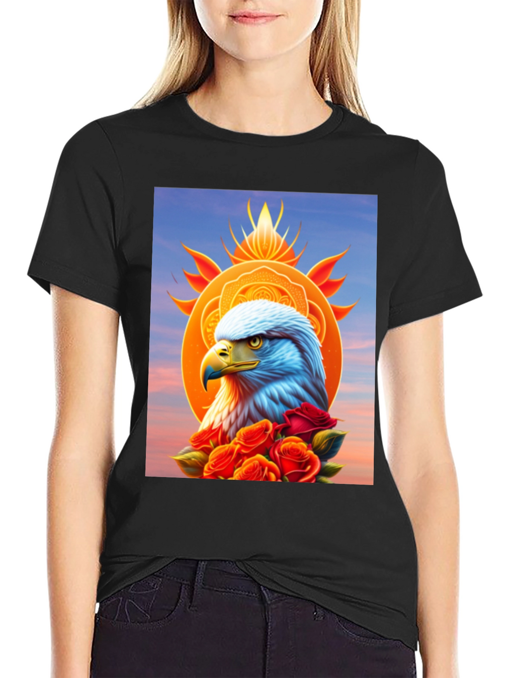 Eagle & Roses Graphic Tee - Stylish Black Shirt