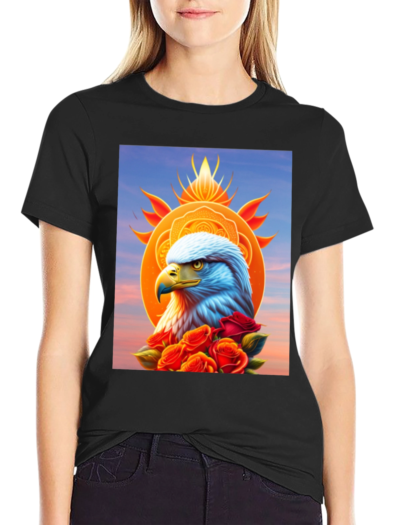 Eagle & Roses Graphic Tee - Stylish Black Shirt