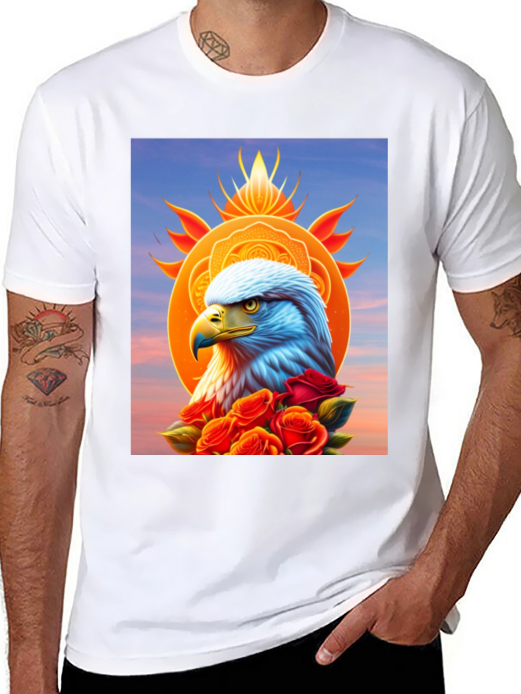 Eagle & Roses Graphic Tee - Stylish Black Shirt