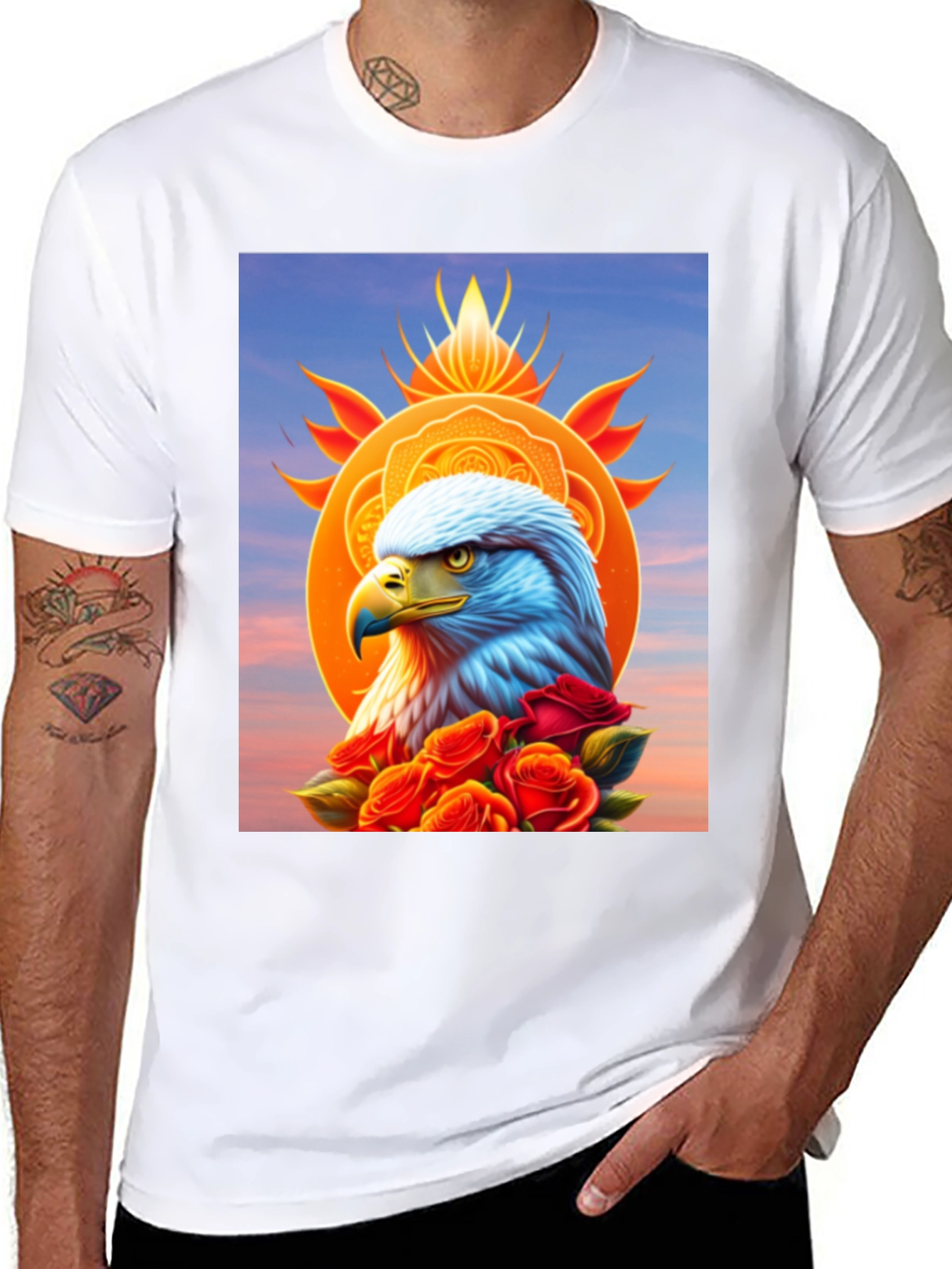 Eagle & Roses Graphic Tee - Stylish Black Shirt