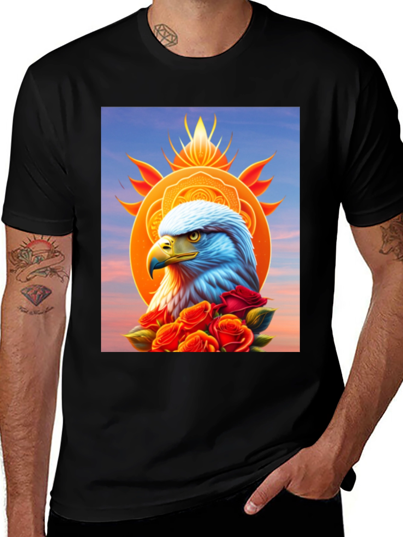 Eagle & Roses Graphic Tee - Stylish Black Shirt