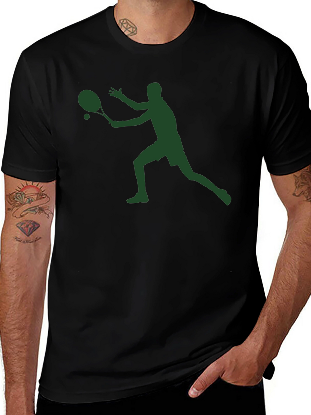 Tennis Player Graphic T-Shirt - Black