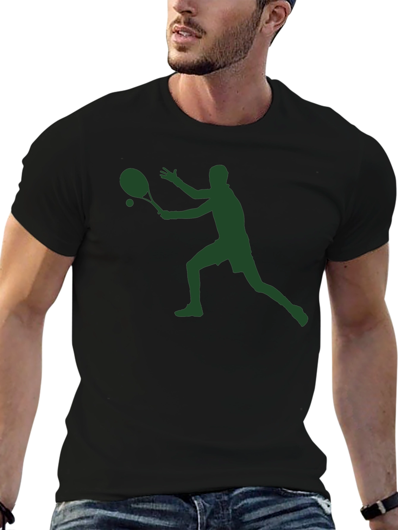 Tennis Player Graphic T-Shirt - Black