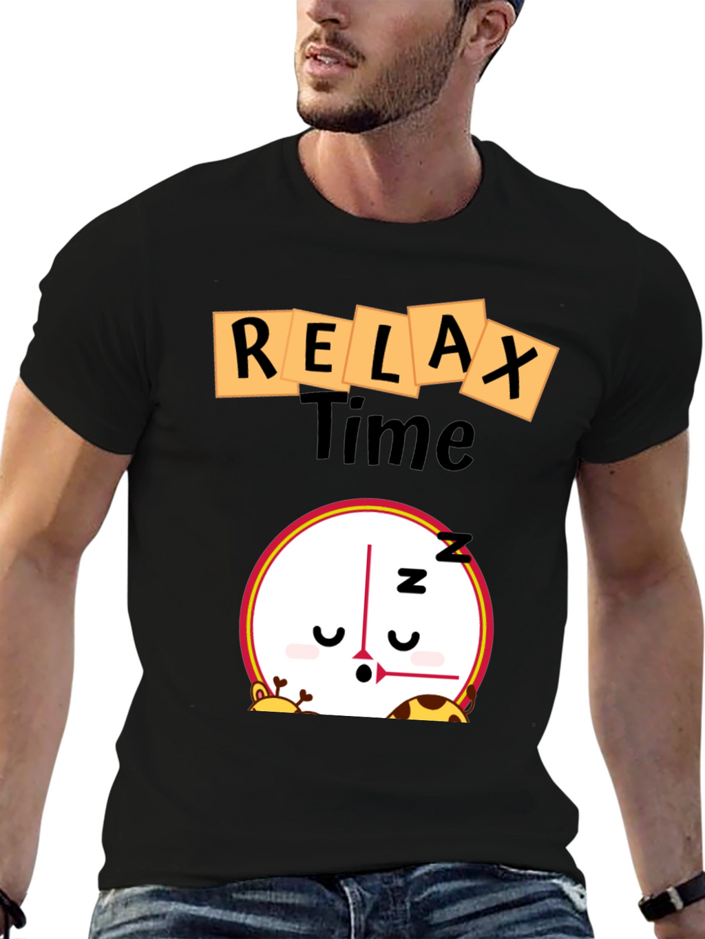 Relax Time Graphic Tee - Cartoon Clock Design