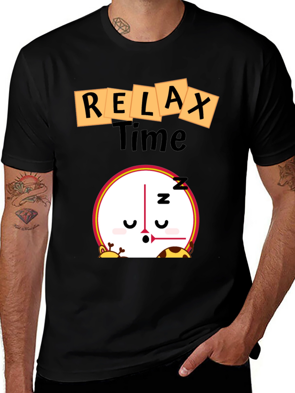 Relax Time Graphic Tee - Cartoon Clock Design
