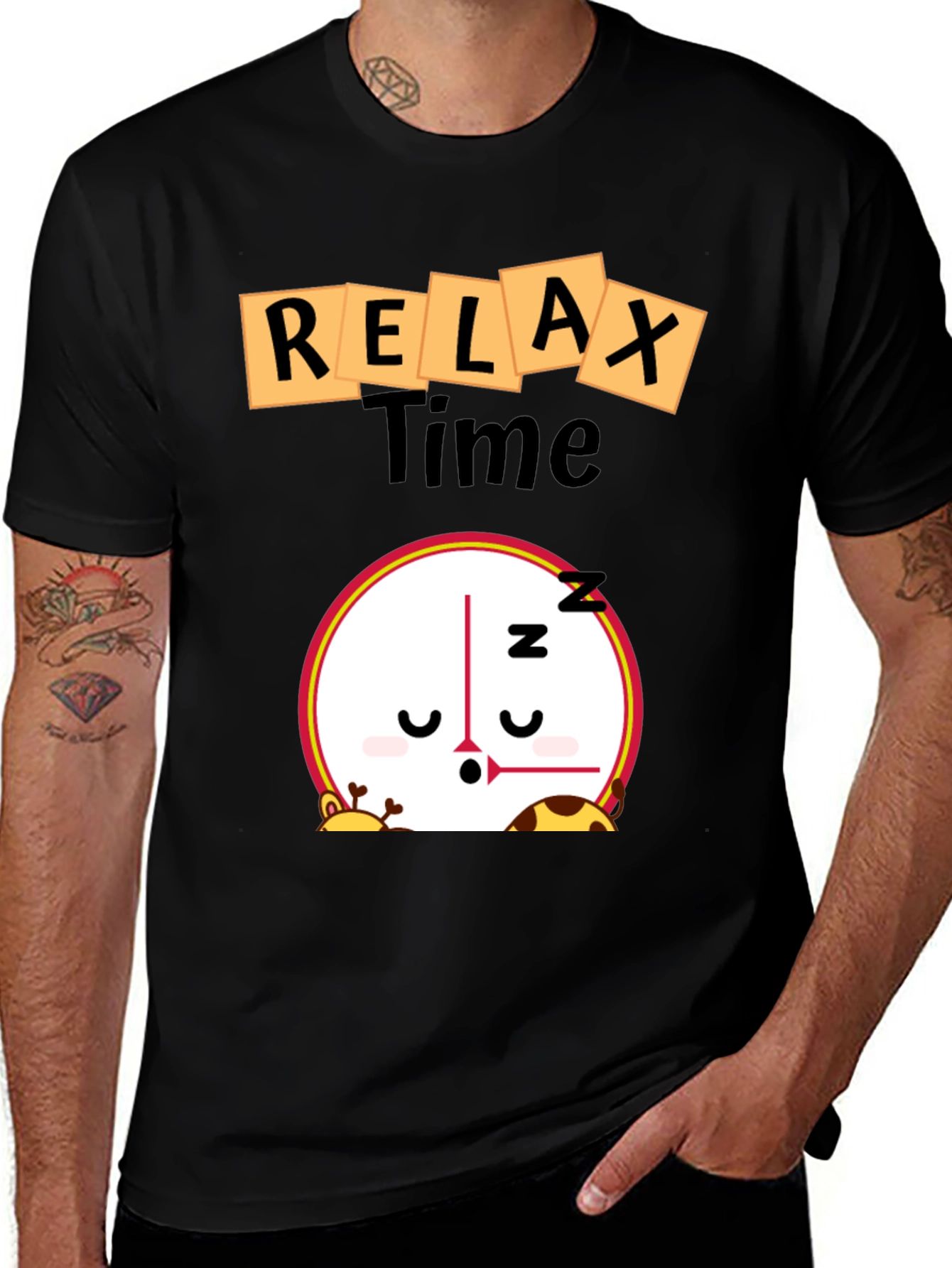 Relax Time Graphic Tee - Cartoon Clock Design