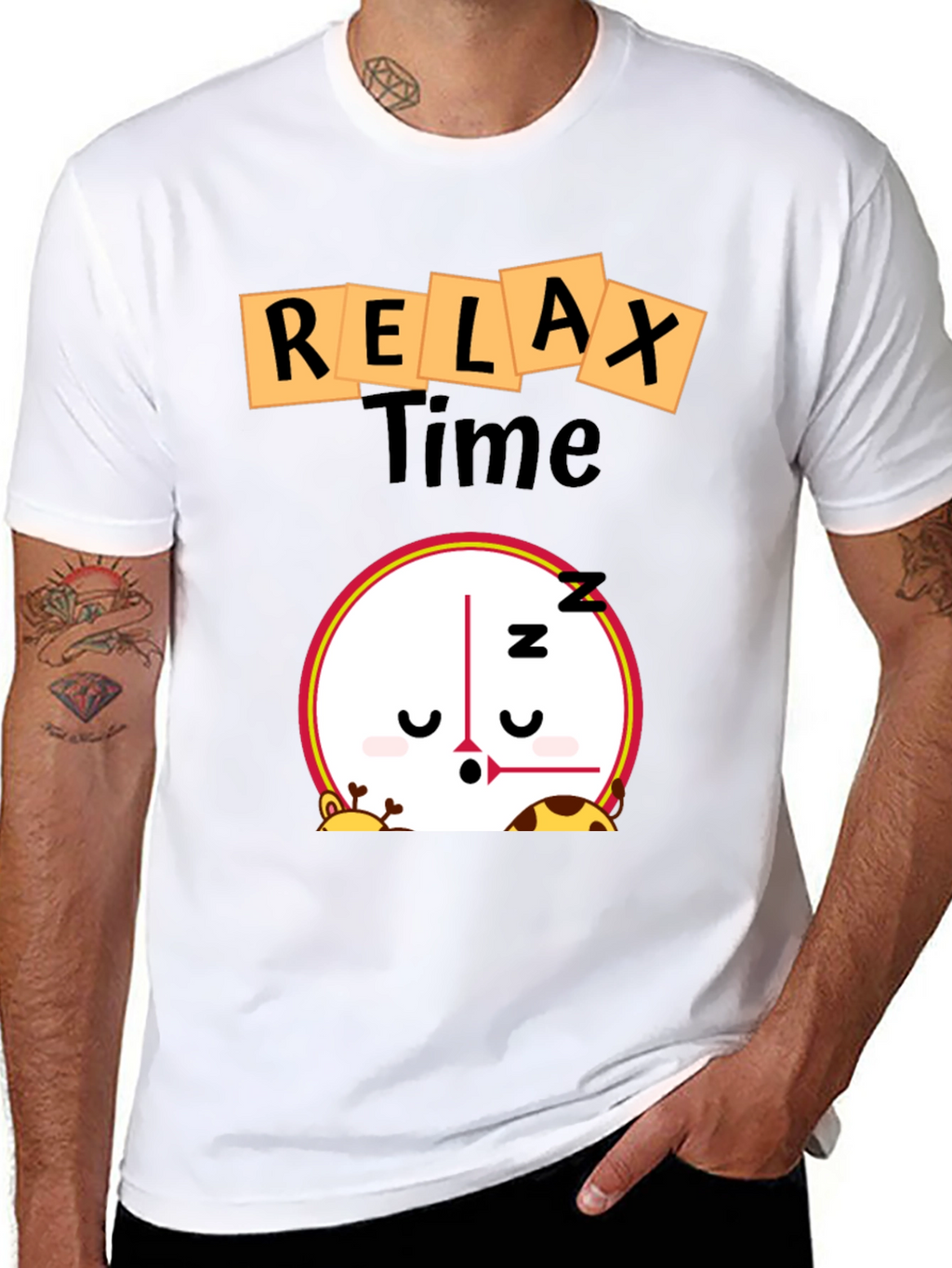 Relax Time Graphic Tee - Cartoon Clock Design