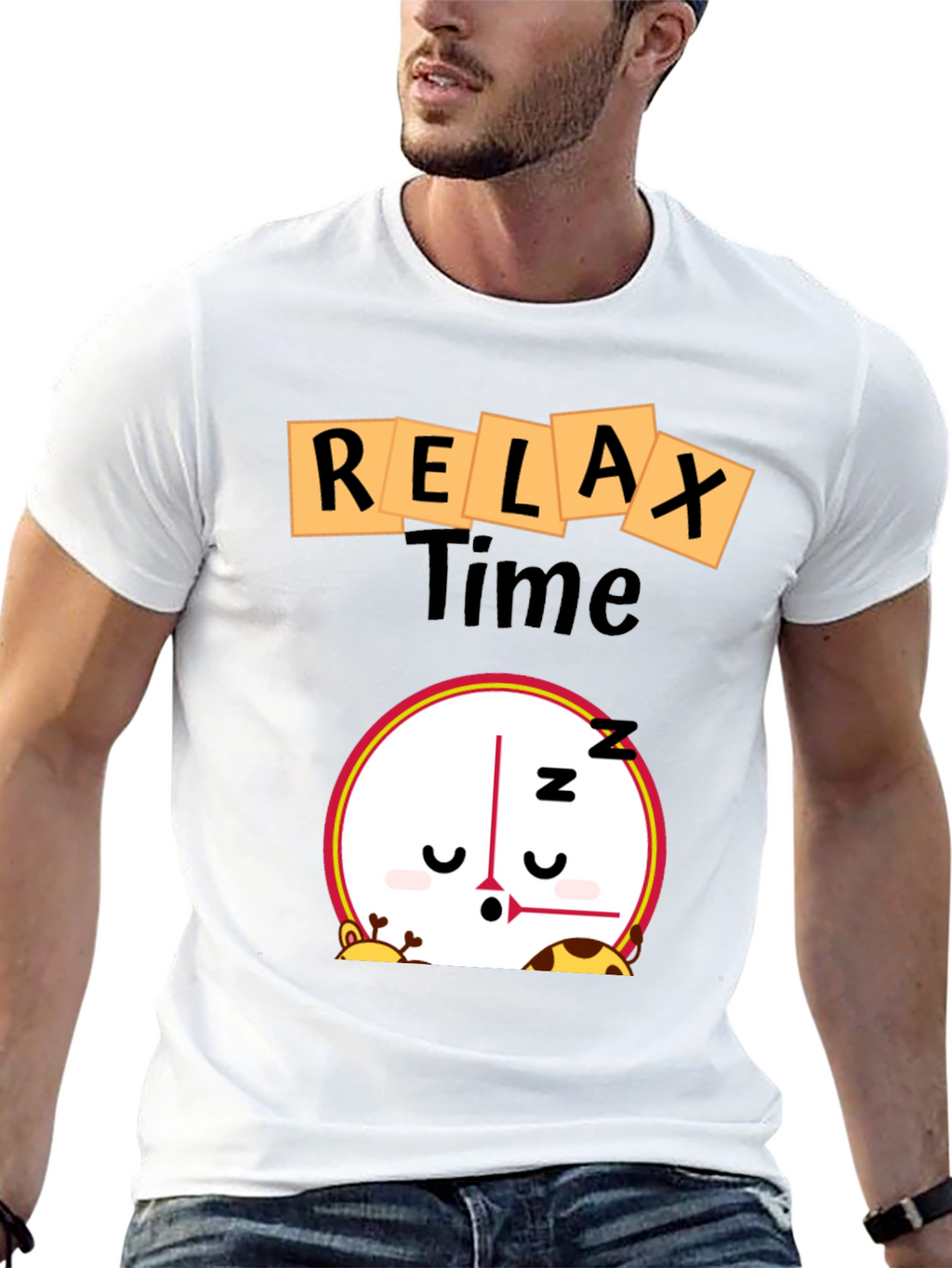 Relax Time Graphic Tee - Cartoon Clock Design