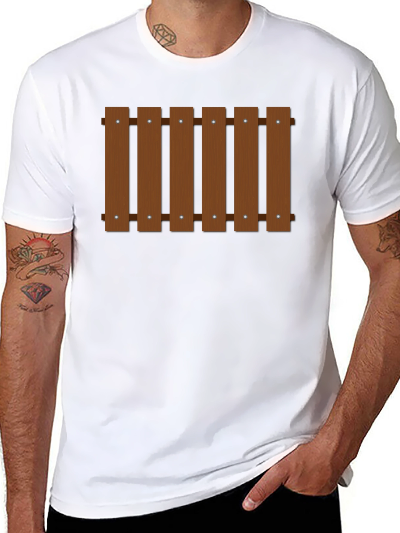 Fence Design Black T-Shirt - Novelty Graphic Tee