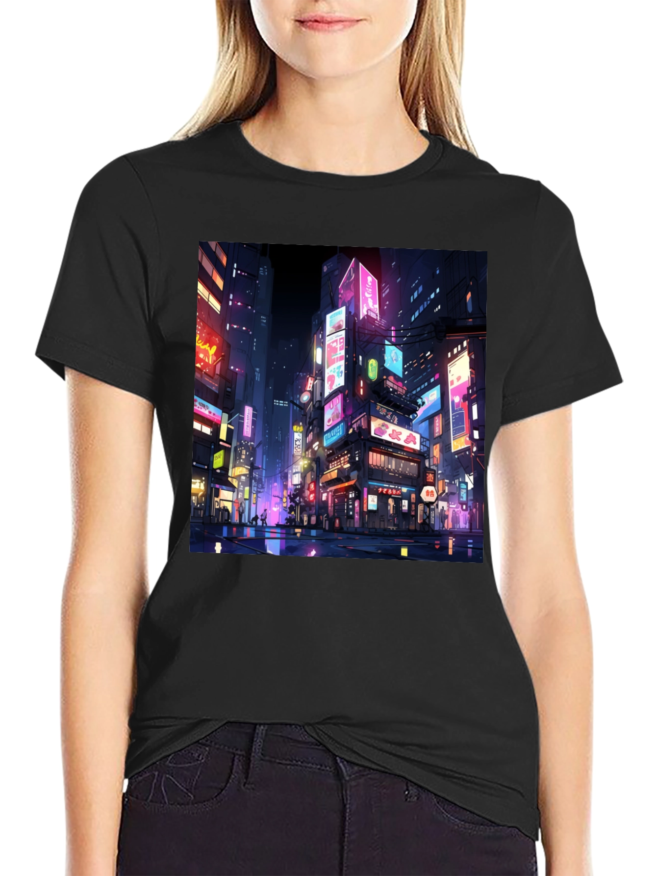Neon Cityscape T-Shirt - Vibrant Anime Style