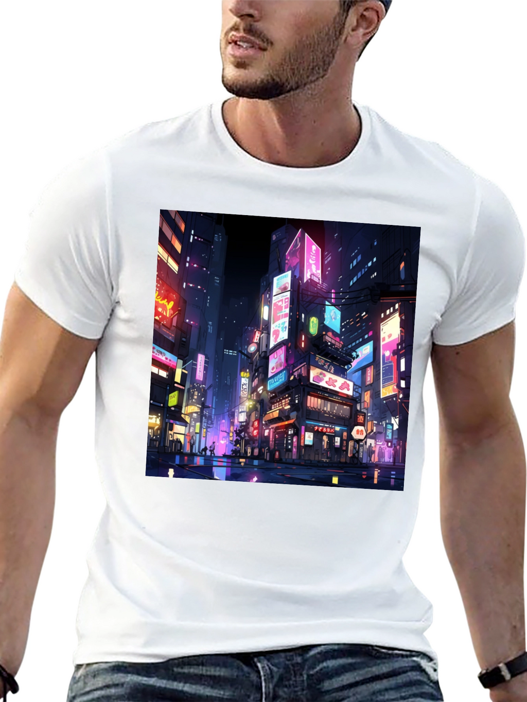 Neon Cityscape T-Shirt - Vibrant Anime Style