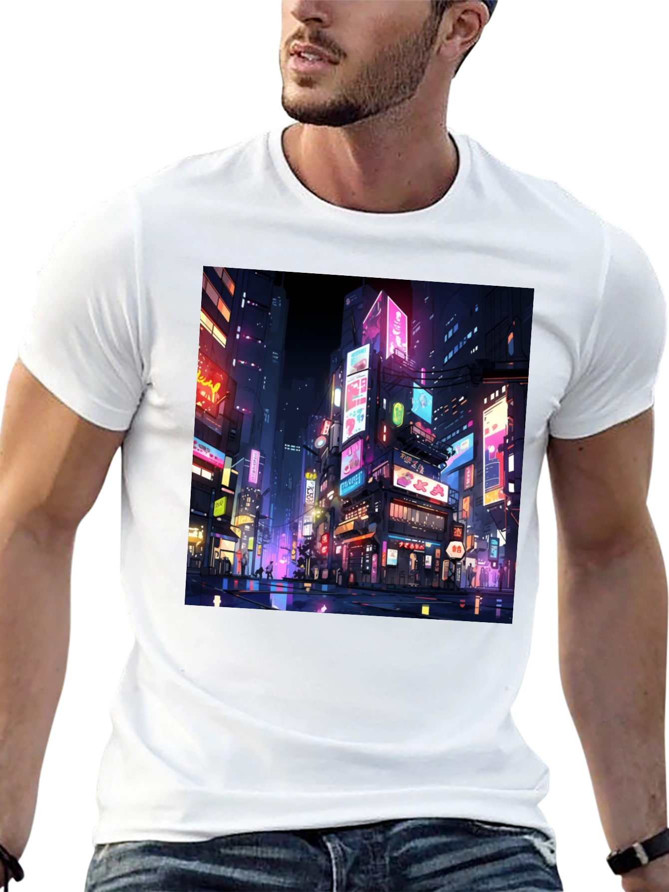 Neon Cityscape T-Shirt - Vibrant Anime Style