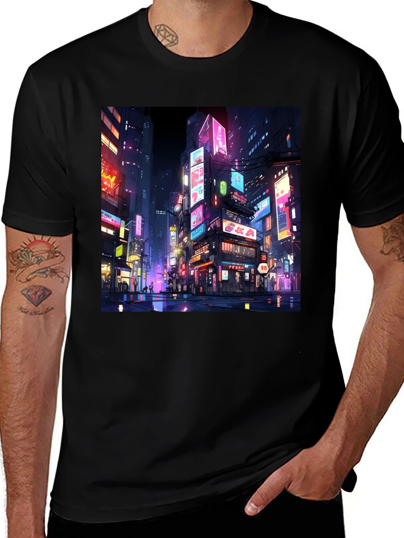 Neon Cityscape T-Shirt - Vibrant Anime Style