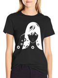 Anime Girl Floral T-Shirt - Black Graphic Tee