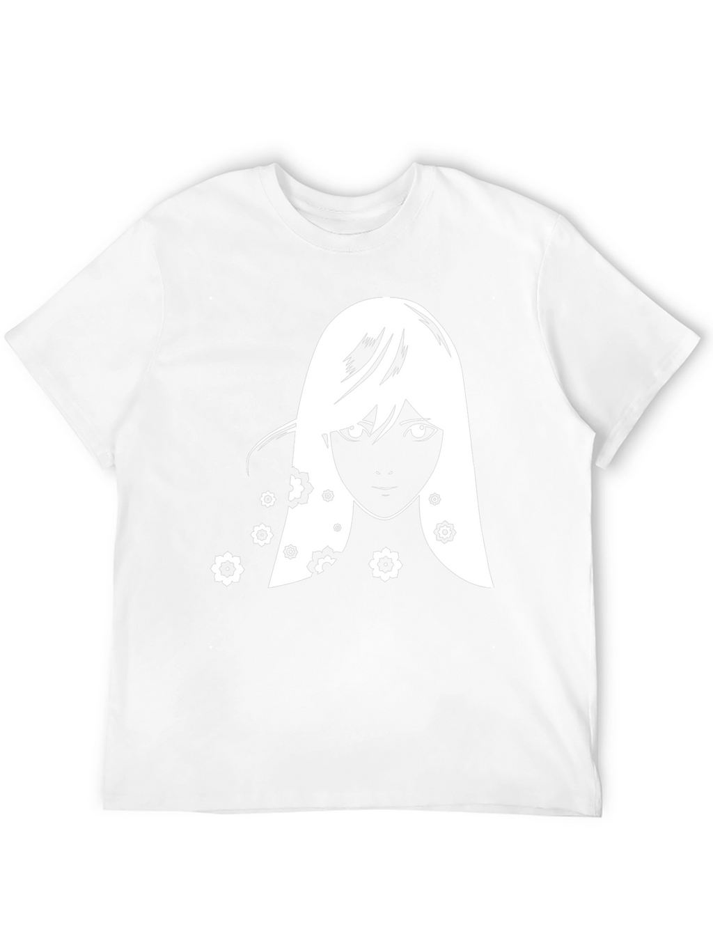 Anime Girl Floral T-Shirt - Black Graphic Tee