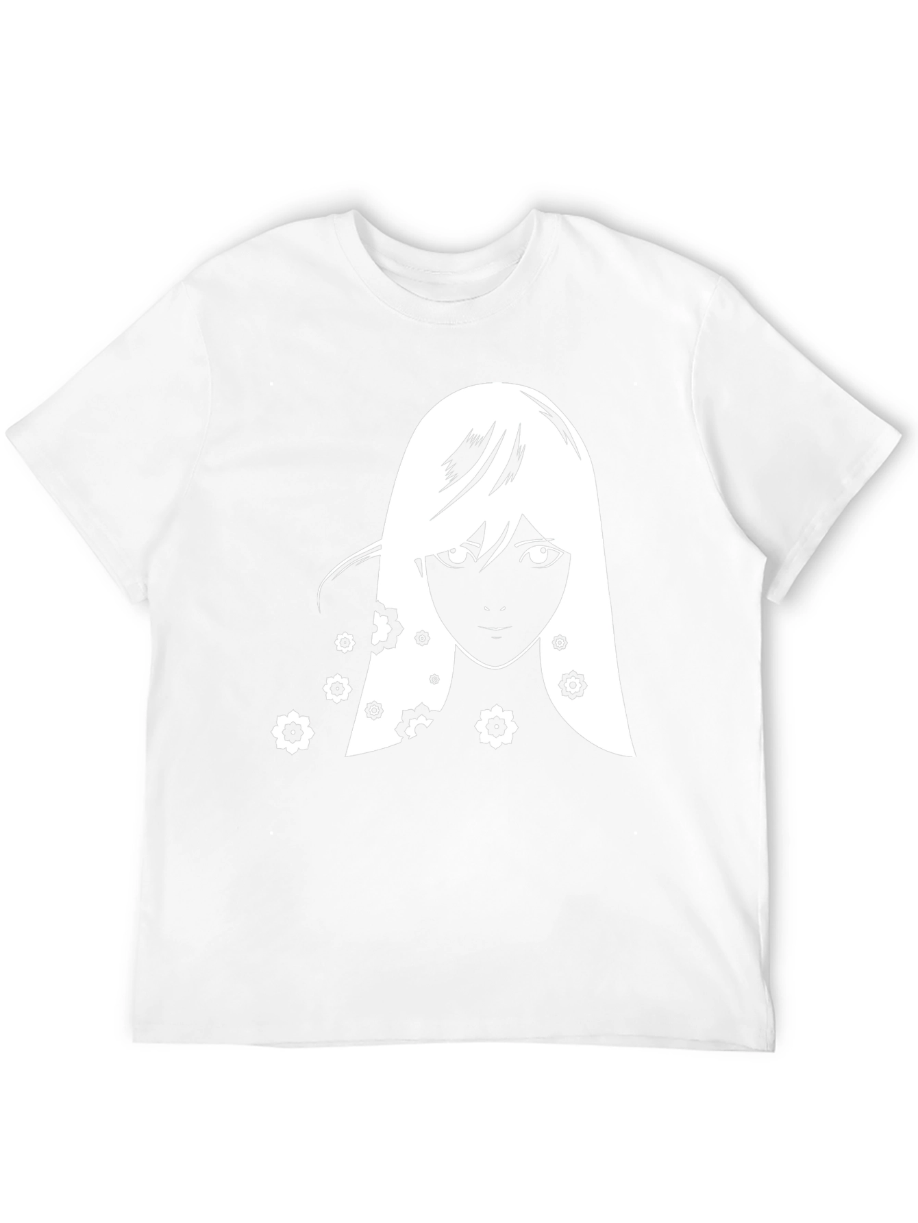 Anime Girl Floral T-Shirt - Black Graphic Tee