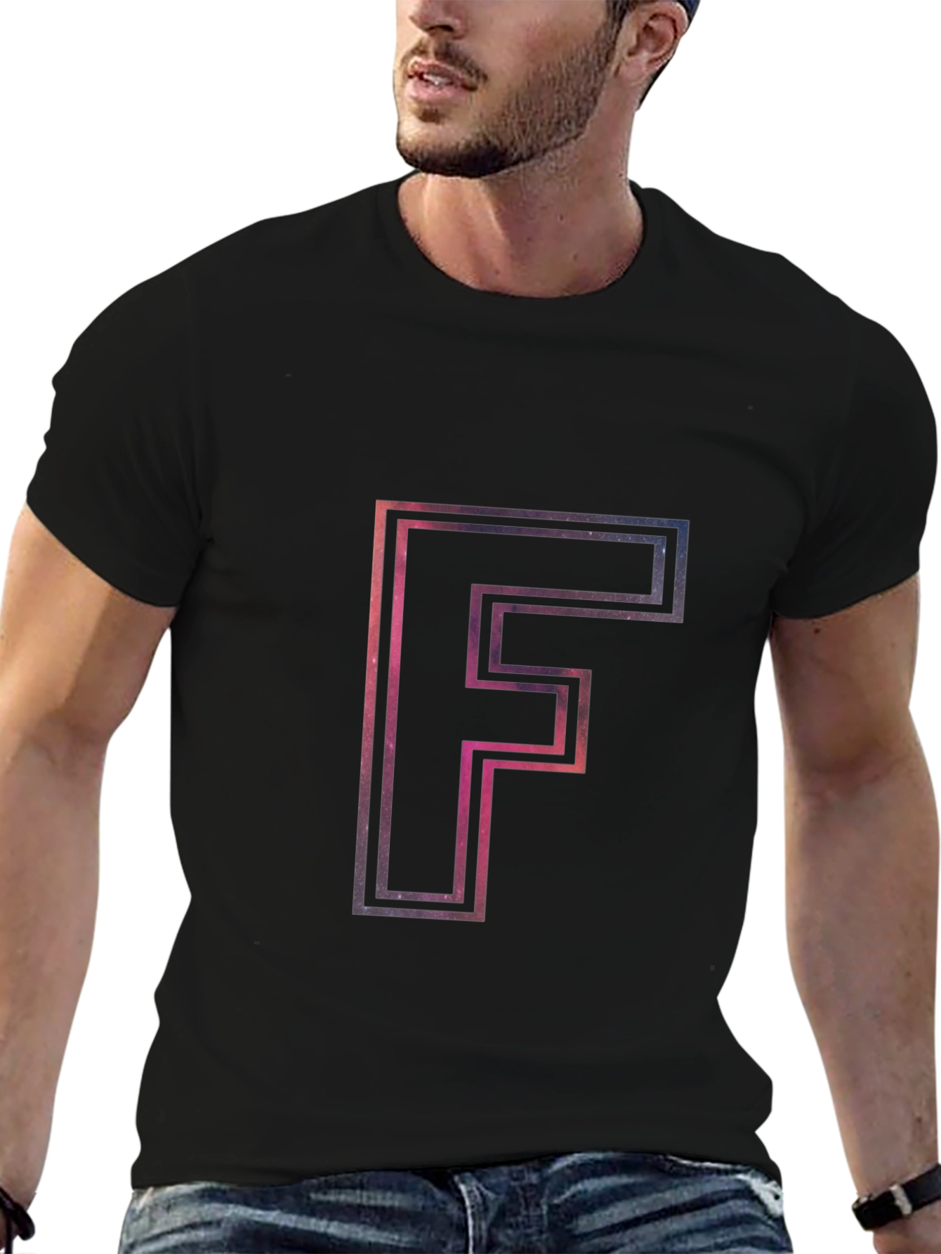 Galaxy Letter F Mens Black T-Shirt