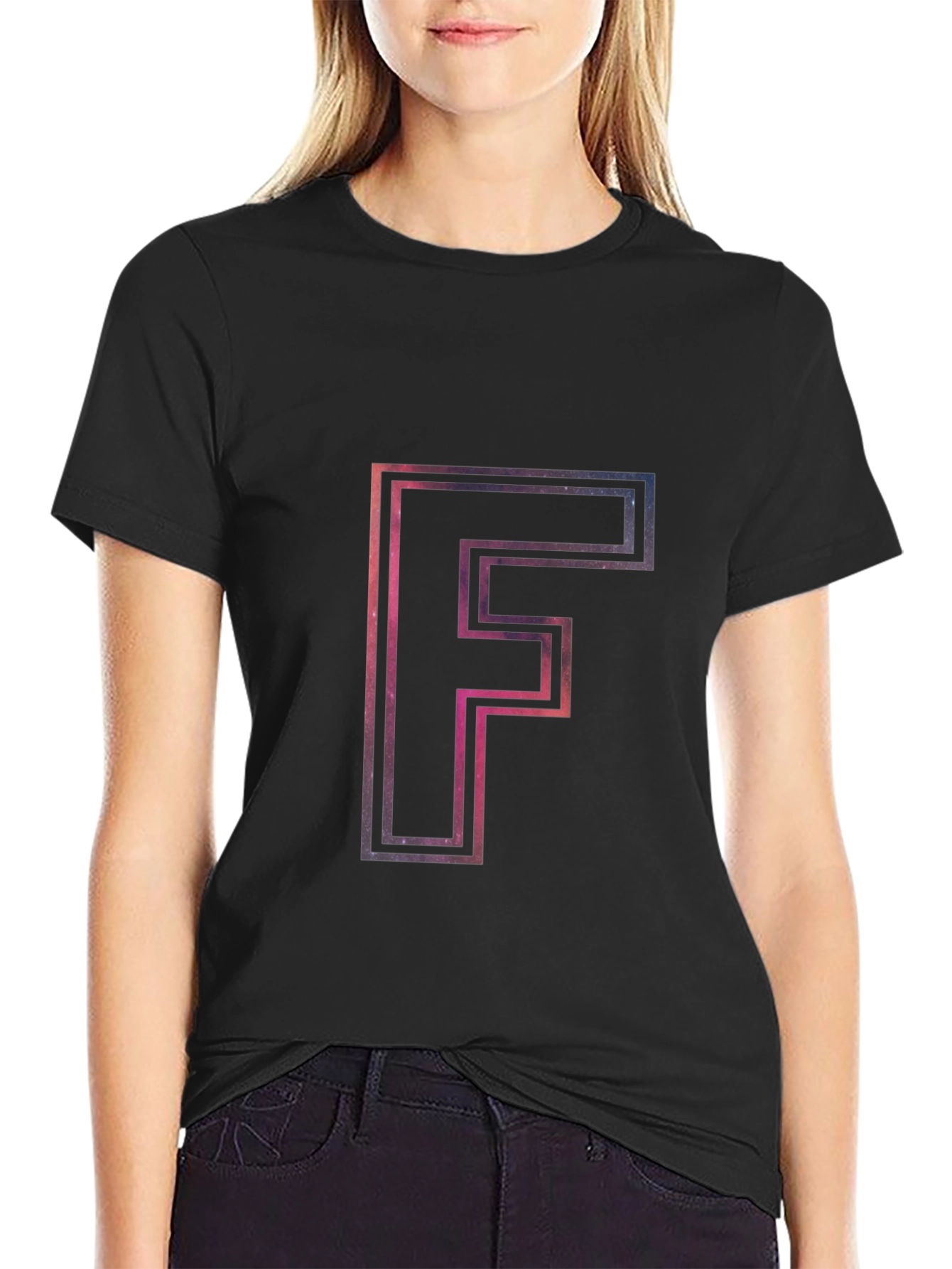 Galaxy Letter F Mens Black T-Shirt