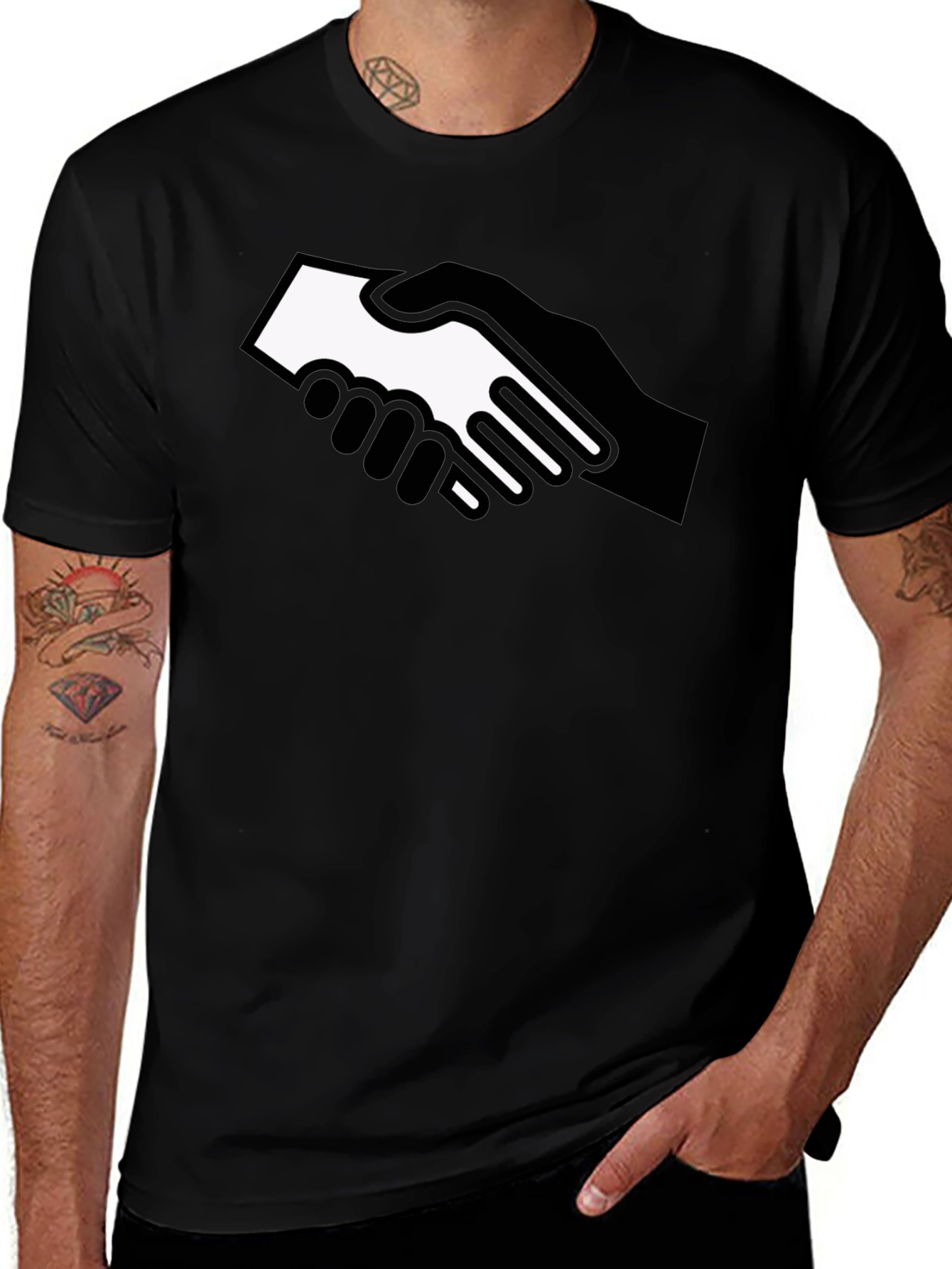 Handshake Graphic Black T-Shirt - Bold Statement Tee