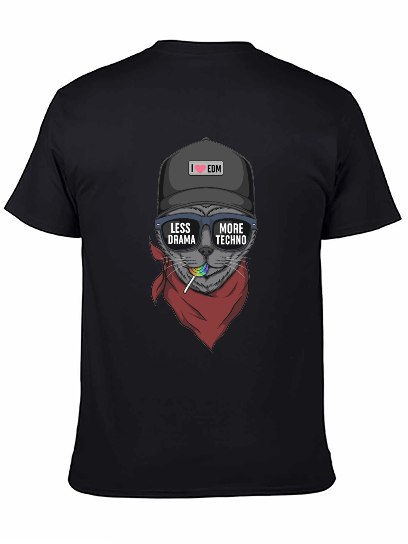 Cool Cat EDM T-Shirt - Less Drama More Techno