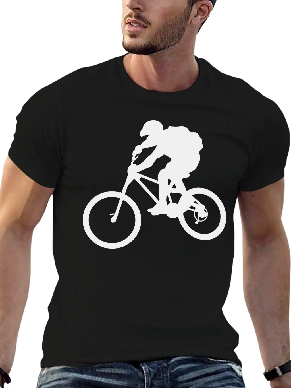 Mountain Biker Graphic Tee - Black Cotton Shirt