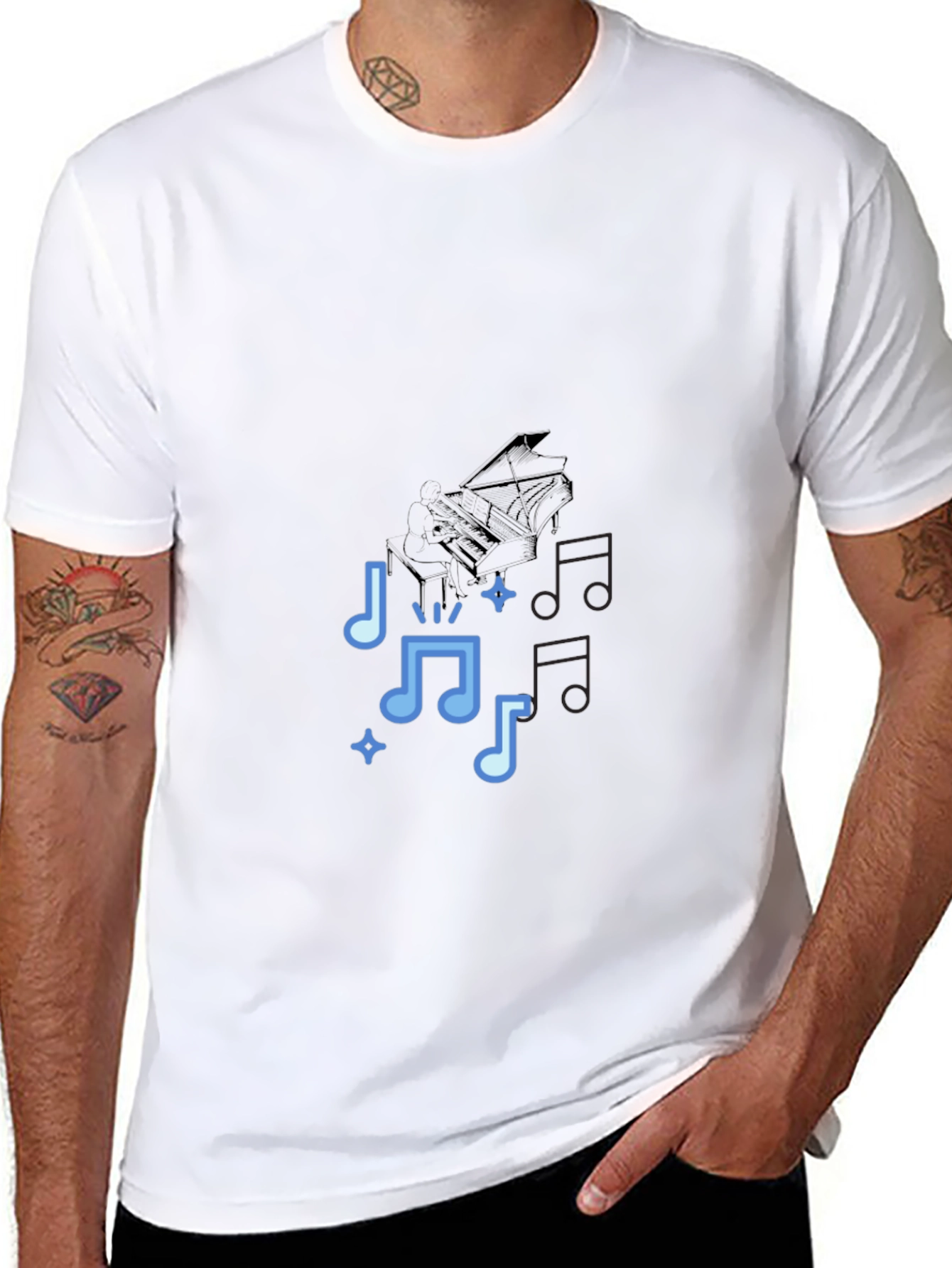 Musical Notes Graphic Print Tee - Black