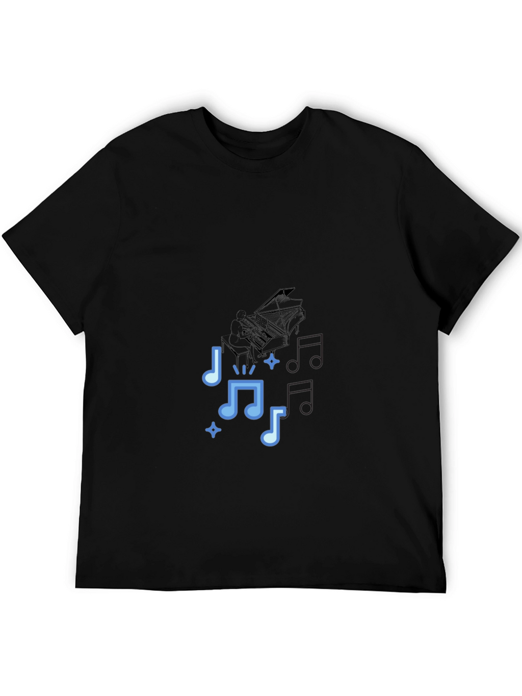 Musical Notes Graphic Print Tee - Black