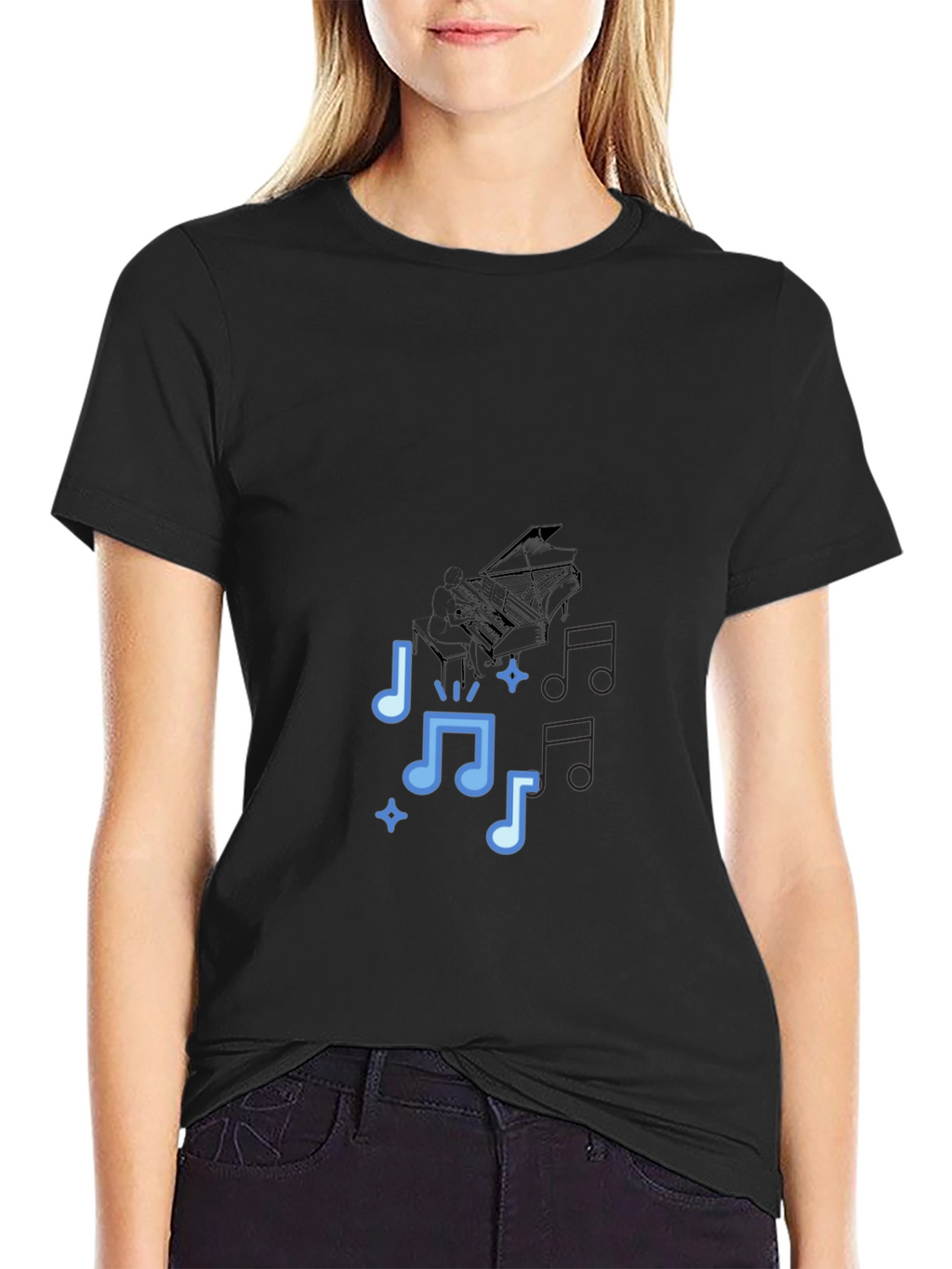 Musical Notes Graphic Print Tee - Black