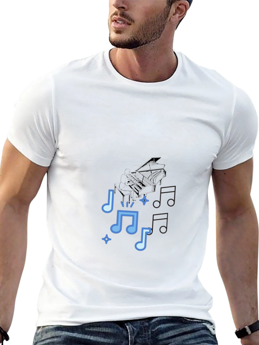 Musical Notes Graphic Print Tee - Black