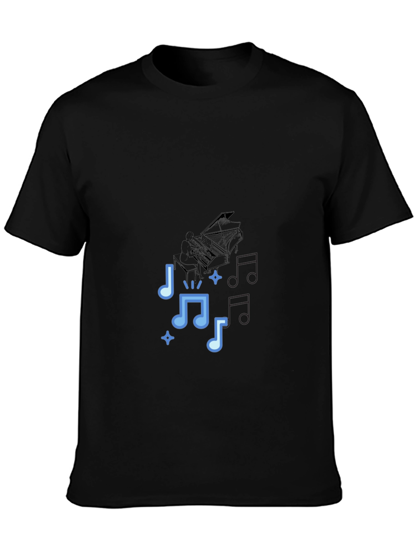 Musical Notes Graphic Print Tee - Black