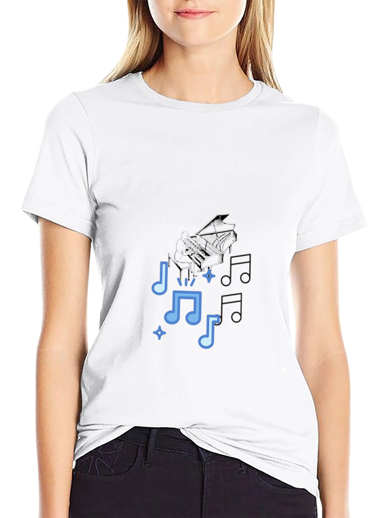 Musical Notes Graphic Print Tee - Black
