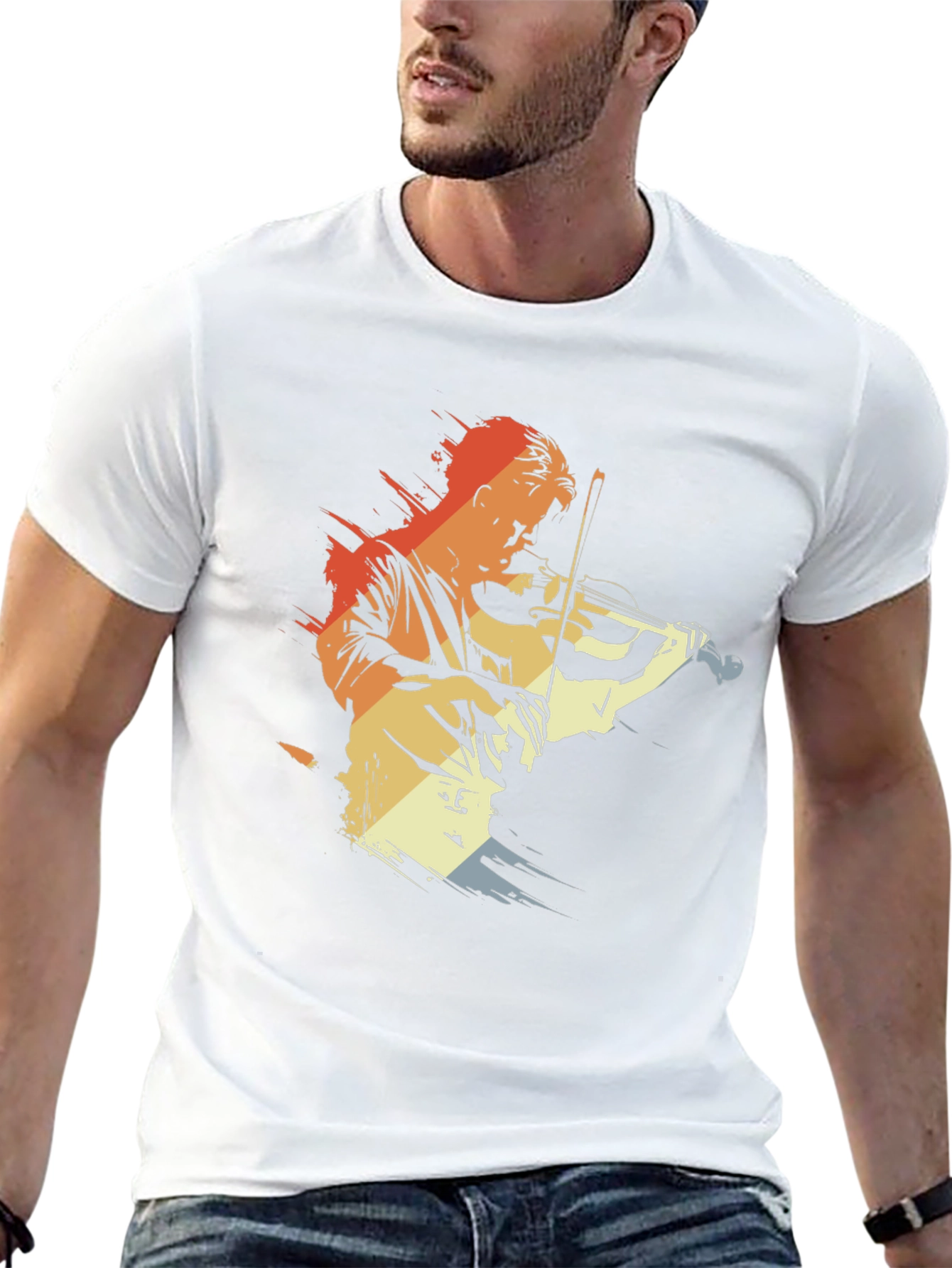 Violinist Retro Graphic Tee - Black Cotton Comfort