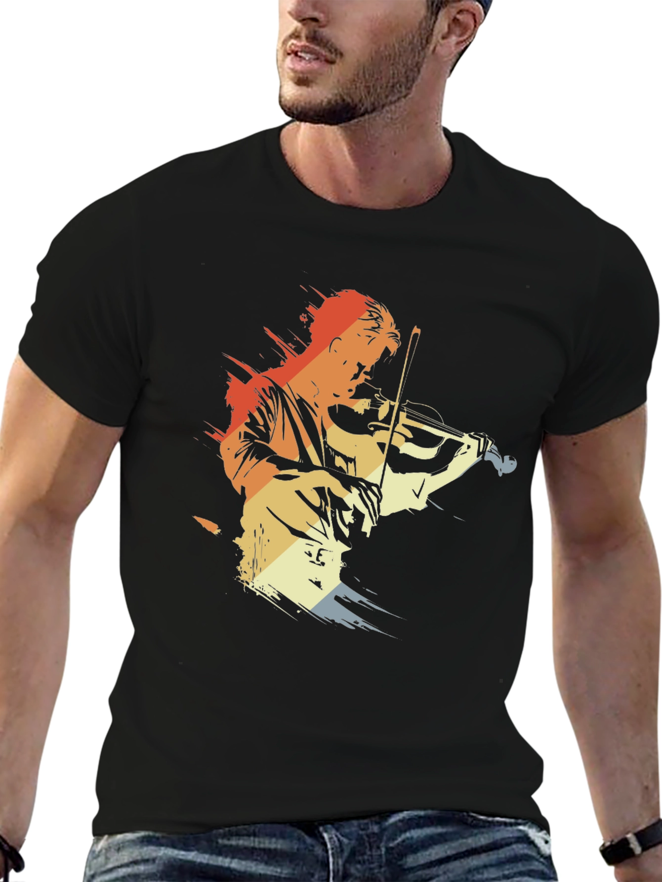 Violinist Retro Graphic Tee - Black Cotton Comfort