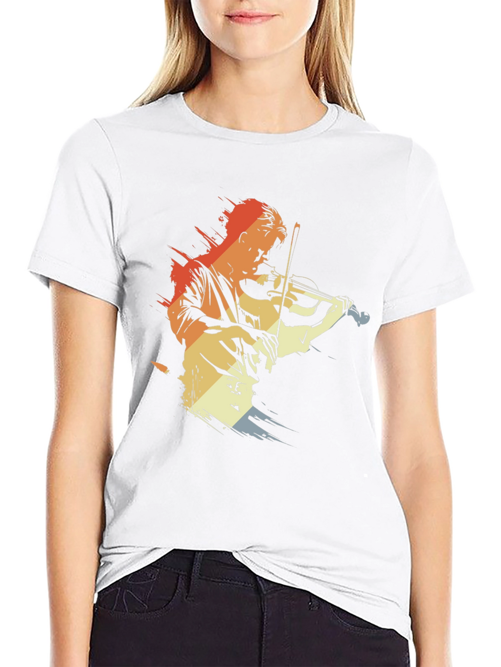 Violinist Retro Graphic Tee - Black Cotton Comfort