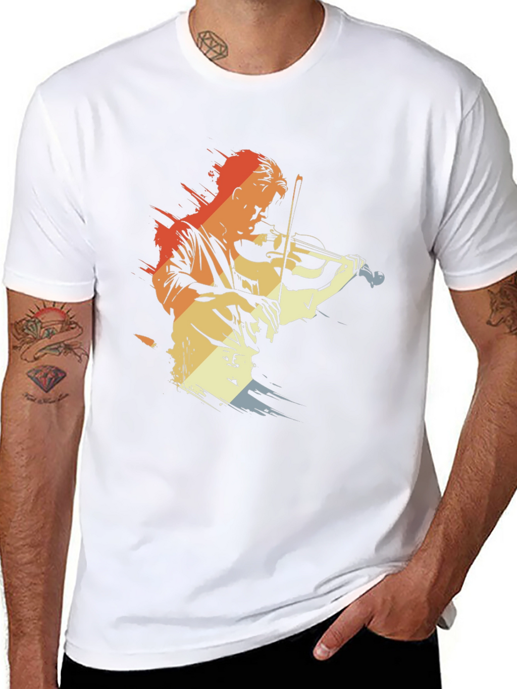Violinist Retro Graphic Tee - Black Cotton Comfort