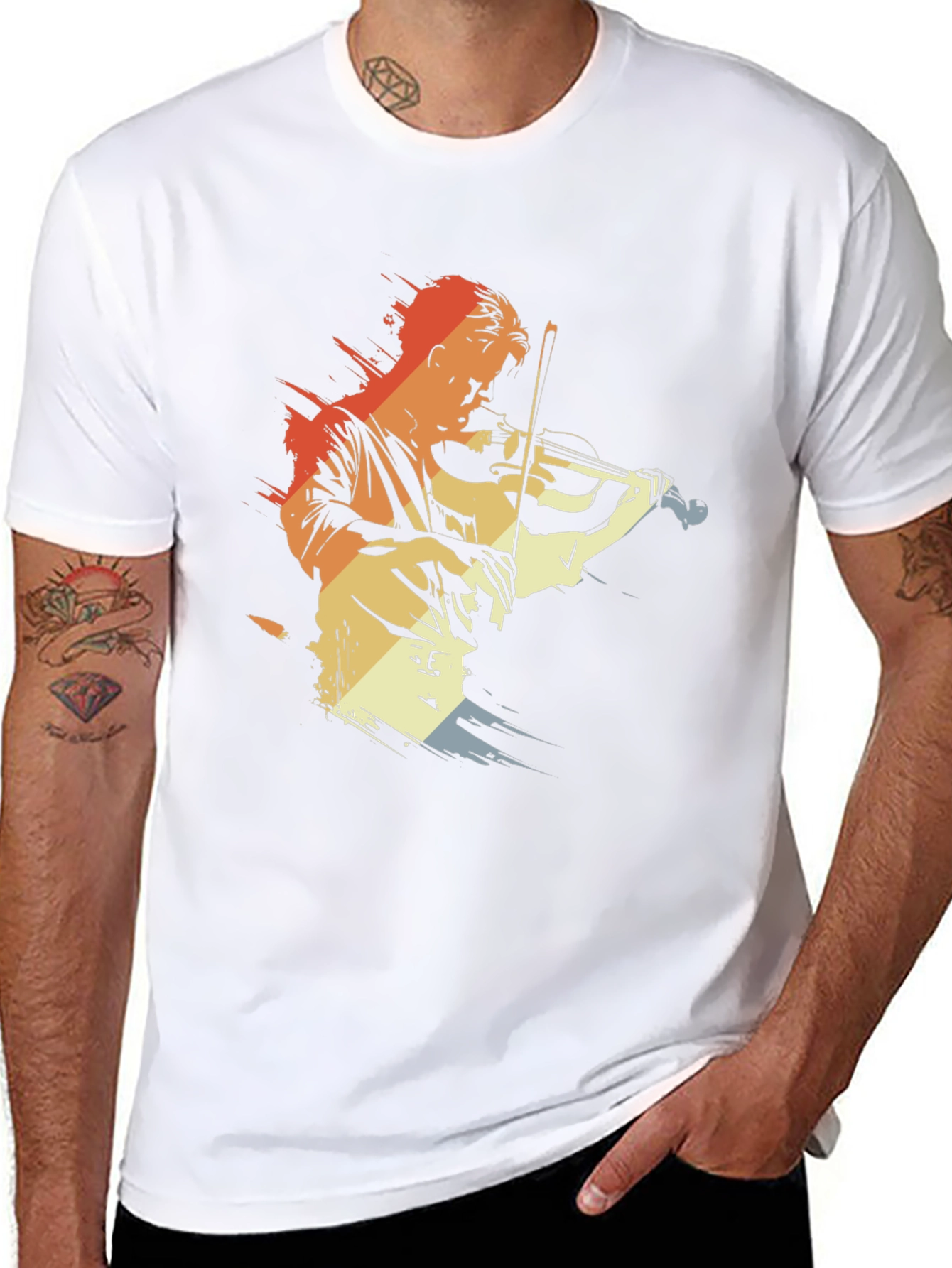Violinist Retro Graphic Tee - Black Cotton Comfort