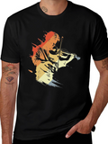 Violinist Retro Graphic Tee - Black Cotton Comfort